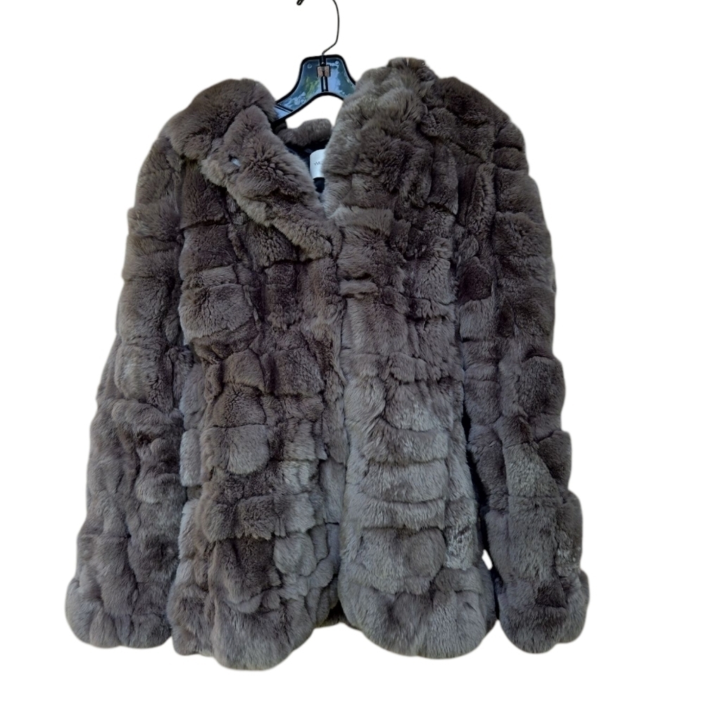 Gray Yves Salomon Rex rabbit balloon sleeve fur coat Size 36